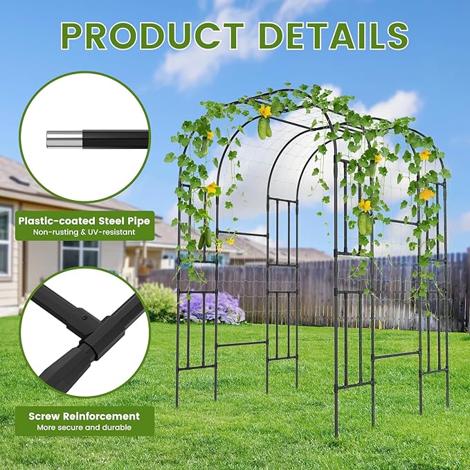 Tall Garden Arch Trellis for Climbing Plants 87in Tall Metal Plant Support Trellis Archway for Climbing Plant Vegetables Cucumber Outdoor Yard Lawn Garden Arch Tunnel Trellis