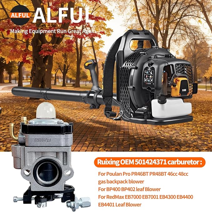Ruixing OEM PR48BT Carburetor for Poulan Pro PR46BT PR48BT 46cc 48cc Gas Backpack Blower BP400 BP402 Blower Carburetor for RedMax EB7000 EB7001 EB4300 EB4400 EB4401 145BT 155BT Leaf Blower Parts