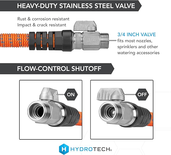 HydroTech 75 ft Expandable Garden Hose - Pro Series 2x Max Flow 3/4 No-Kink Flexibility Lightweight Hose for Lawn Garden Car Washing Deck and Patio Cleaning