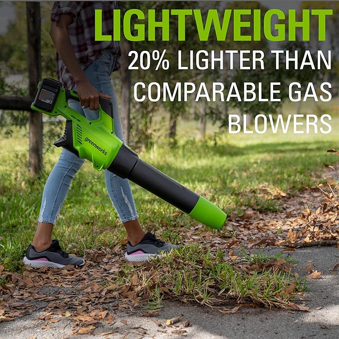 Greenworks 48V (24V x 2) Cordless Axial Leaf Blower (125 MPH / 515 CFM / 200+ Compatible Tools) (2) 2.0Ah Batteries and Dual Port Charger Included