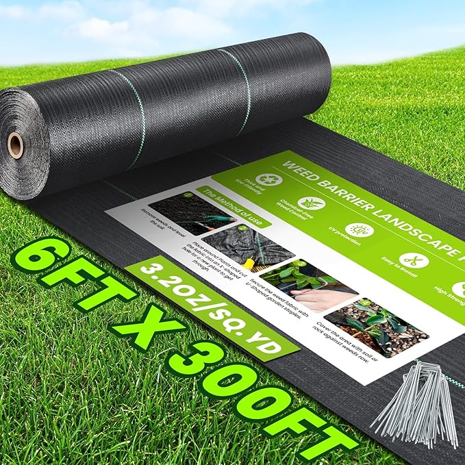 6x300FT Weed Barrier Landscape Fabric Heavy Duty 3.2oz Woven Geotextile Fabric Ground Cover Weed Block Gardening Mat Weed Control Garden Cloth for DrivewayRoadFrench DrainVegetable Patch