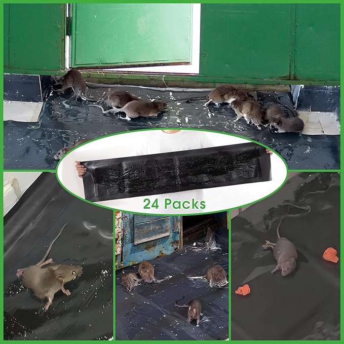 24 Pack 47 x 11 Mouse Glue Traps Large Super Sticky Rat Glue Traps Anti Slip and Pet Friendly Peanut Scented Mice Sticky Board That Work for Home Indoor Outdoor Restaurant Kitchen Office