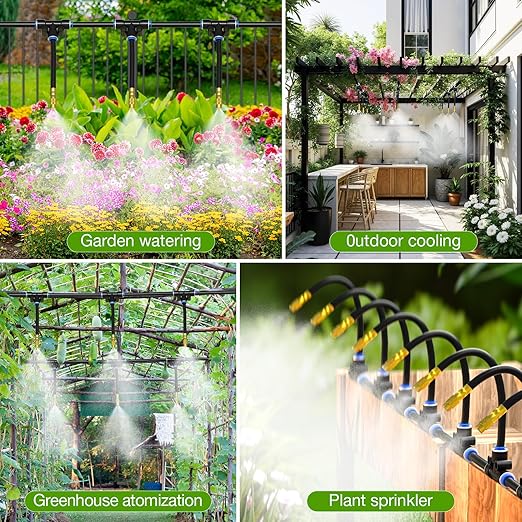 MIXC 200Ft 1/4 Drip Irrigation System2026-Upgrade Garden Irrigation Kit with 32pcs Adjustable Copper NozzlesAutomatic Atomizing Watering System for Outdoor PlantsRaised BedYardPotted PlantLawn