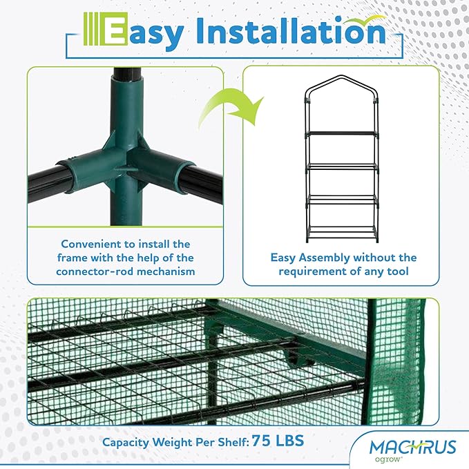 Machrus Ogrow Mini Portable Greenhouse with Cover and 5 Tier Shelves