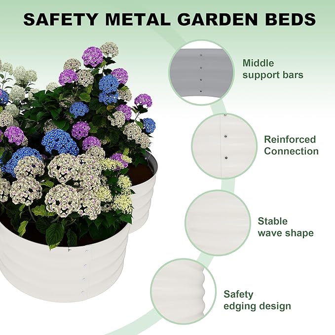 GarveeLife 2-Pack Galvanized Raised Garden Bed – Rust-Resistant Petal-Shaped Outdoor Planter Box with Open Base for Herbs Veggies &amp Flowers Ground-Connected Design for Deep Root GrowthBeige