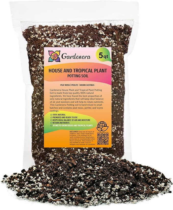 Gardenera Premium House Plant and Tropical Plant Potting Soil - Hand-Mixed Blend for Re-Potting All Indoor Plants - 5 Quart