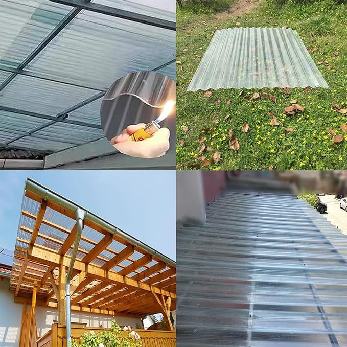 Clear Polycarbonate Roofing Sheet Splicable Corrugated Plastic UV Resistant Insulation Day Lighting Covering Panel for Greenhouse Canopy Carport Pergola Easy Cut (Clear 8 PCS 3x5.3 ft)