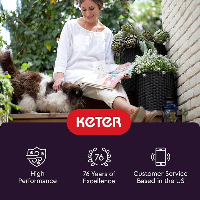 Keter Cylinder Set of 3 Rattan Resin Planter for Indoor and Outdoor Plants Ideal Decorative Planter for Porches and Patio Decor Black