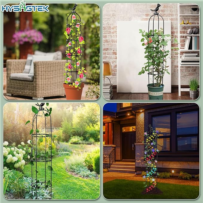 Hysagtek 2 Pack Garden Obelisk Trellis for Climbing Plants Garden Outdoor Indoor Potted Plant Support Removable Obelisk Trellis with 20 Plant Clips