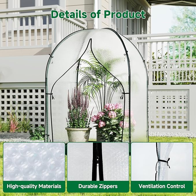 Portable Greenhouse for Outdoors Green House Tent with Thick Bubble Film Cover Ground Mat Zippered Door Walk-in Mini Green House Kit for Outside 47.2x47.2x71 Inch