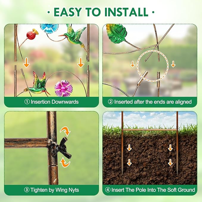2 Pack Garden Trellis for Climbing Plants Outdoor Metal Arch Trellis for Climbing Vines Plants Support 60'' H x 11'' W Hummingbird