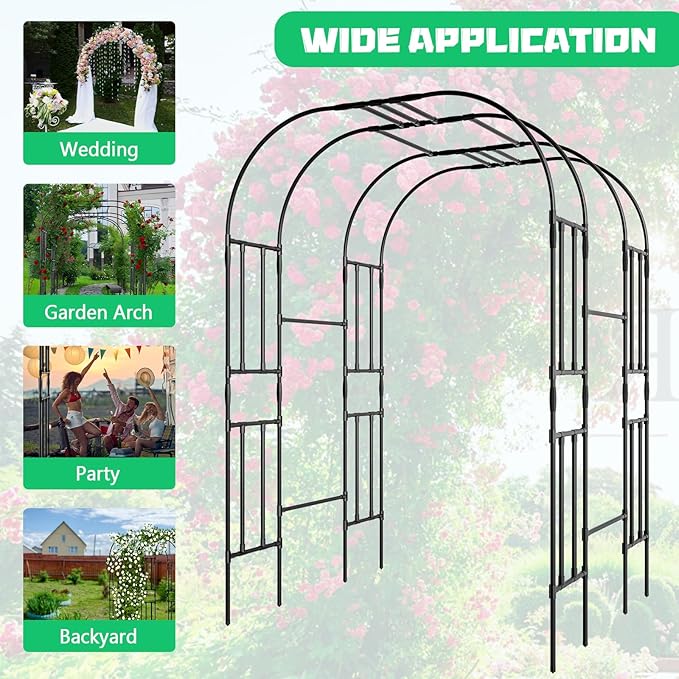 DoCred Large Tall Garden Arch Trellis for Climbing Plants Outdoor 87in Tall Metal Garden Arbor Wedding Arches for Lawn Party Backyard Decoration