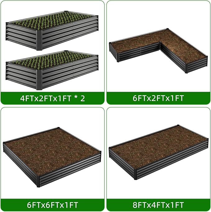 SUPERLELE 4x2x1ft(2 Pack) Black Metal Raised Garden Beds Thickened Color Steel Planter Box for Outdoor Vegetables &amp Flowers 48 L x 24 W x 12 H