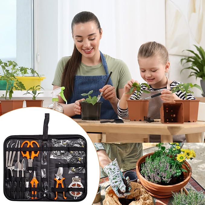 Bonsai Tools Kit 20 Pcs Garden Tools Set for Beginner Gardening Gift for Women Men Includes Bonsai Wire Kit Plant Mat Pruning Shears Bonsai Scissors Succulent Tools in Leather Storage Bag
