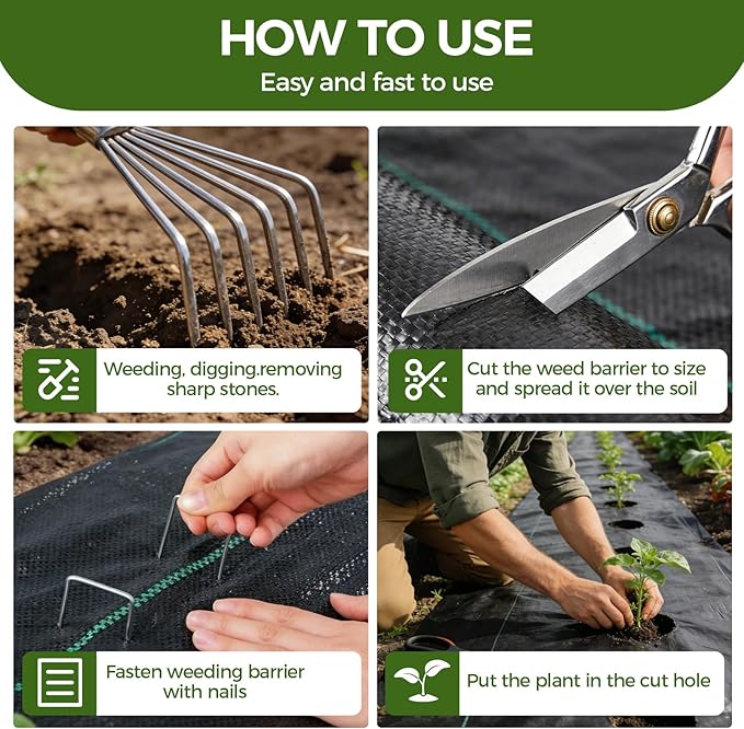 4FT x 100FT Weed Barrier Fabric with 30 U-Shaped Stakes Polypropylene Landscape Fabric Heavy Duty Weed Control Ground Cover for Gardening Permeability &amp Durable Weed Block Fabric
