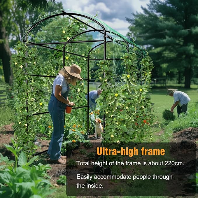 unho Garden Trellis Arch 87in Extra Tall Polyethylene-Coated Stainless Steel Garden Trellis for Climbing Plants Outdoor Garden Trellis Arch for Cucumber Trellis