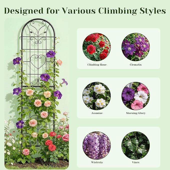 87x20 Inch Black Metal Garden Trellis Heavy Duty Outdoor Tall Plant Trellis for Climbing Rose Bush Clematis Jasmine Morning Glory Flowers &amp Vines 2 Pack