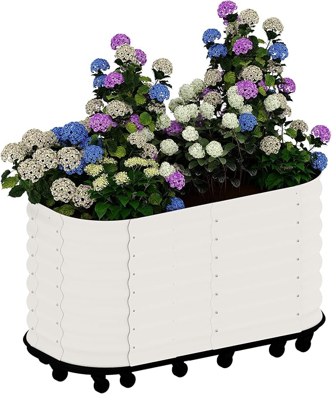 CABIHOME Galvanized Raised Garden Bed with Wheels &amp Water Reservoir Portable Rolling Elevated Raised Garden Bed for Outdoor &amp Indoor Self-Watering Planter Box for Vegetables &amp Herbs Whi