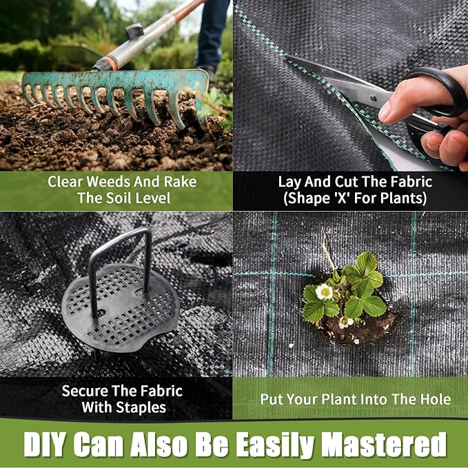 Driveway Fabric 4ftx100ft Black Weed Barrier Landscape Premium Fabric 3.2oz Road Fabric Commercial Heavy Duty Durable Woven Geotextile Fabric Garden Weed Control Cloth with 10 U-Securing Pegs