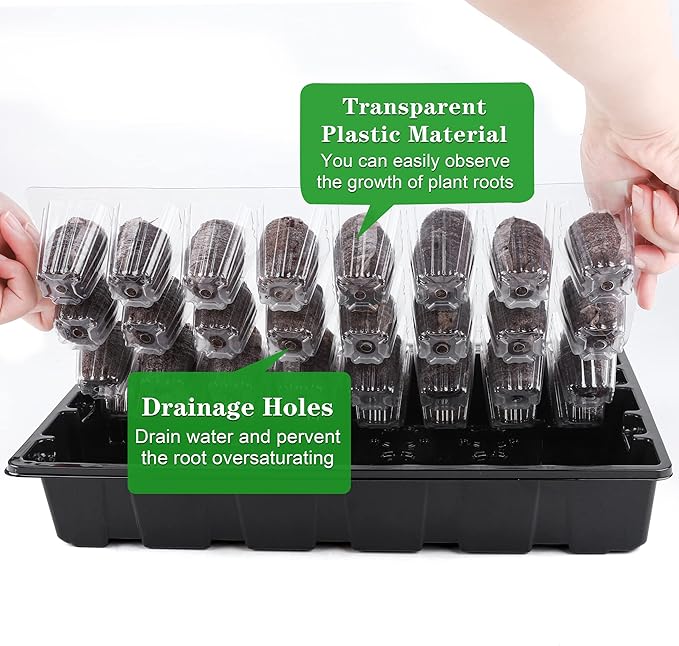 3 Pack Seed Starter Tray Kit 120-Cells Germination Starter Tray with Humidity Dome and Base Including 120 Peat Pellets Plant Labels Tool Plastic Plant Growing Tray for Garden Planting Black