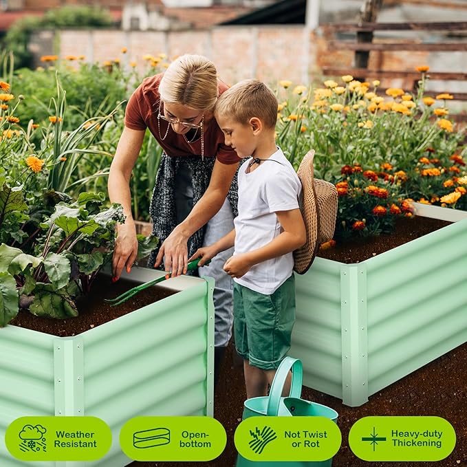 CABIHOME 2-Packs Raised Garden Bed 6x3x1.5 ft Metal Raised Garden Beds Outdoor Rectangular Planter Box for Planting Plants Vegetables and Flower Olive Green