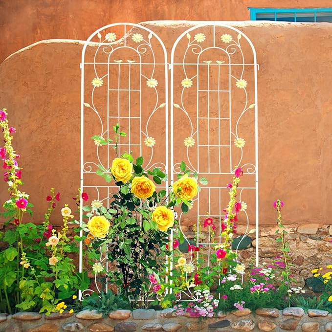 Metal Garden Trellis for Climbing Plants Vines Rose Rustproof Trellis for Outdoor Decor Garden Backyard Patio Outdoor Flower Support Easy Assembly 86.7 x 19.7 (Cream White 2 Pack)