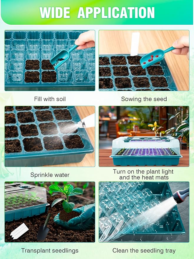 Seed Starter Tray with Grow Lights and Heat Mat 3-in-1 Soil Meter 80-Cell Seed Growing Tray Germination &amp Plant Propagation Station for Indoor Plants 2-Pack