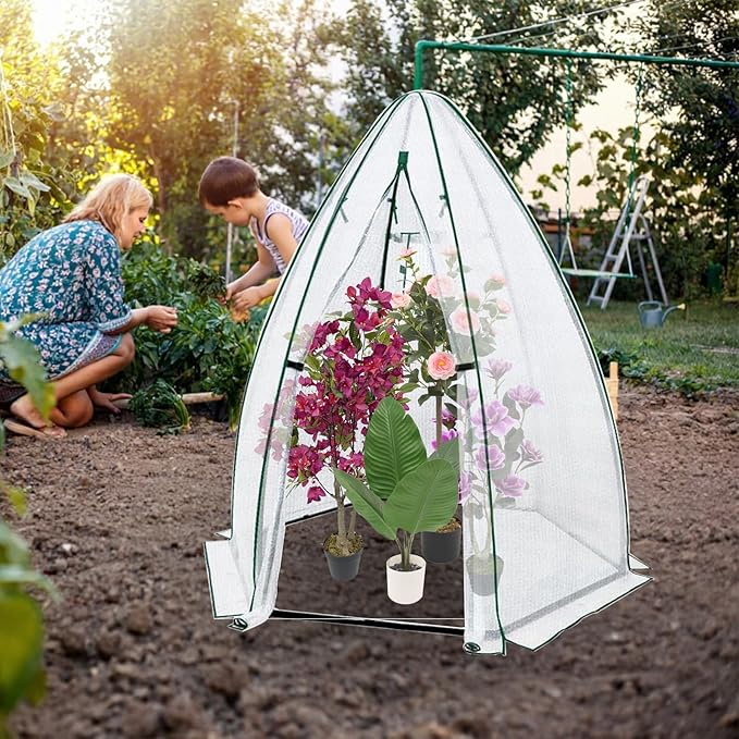 Portable Greenhouse for Outdoor Plants Heavy Duty Hexagonal Green House with Durable PE Cover Zippered Door Mesh Window Plant Protector From Animals Weather for Vegetables Flowers Fruits Herbs