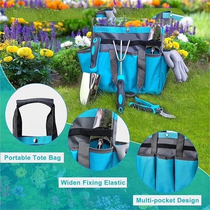 Gardening Tools Set 10 Piece Heavy Duty Stainless Steel Garden Tools Set with Ergonomic Rubber Handle Variety of Gardening Hand Tool