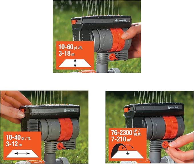 Gardena (69-84BZMX) ZoomMaxx Adjustable Sprinkler with Built in Timer Weighted Base for Precise Watering up to 2300 Sq Ft Compatible with Any Hose Brand Made in Germany 5 Year Warranty