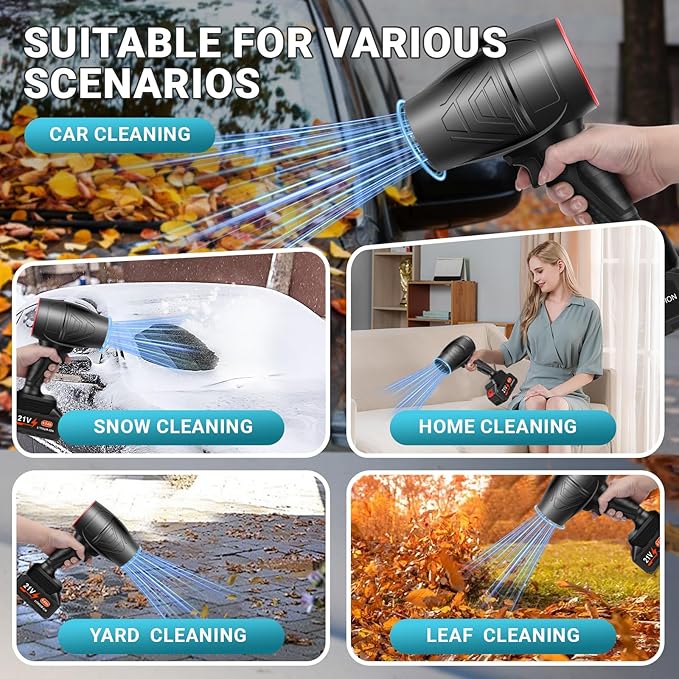 Leaf Blower Cordless Powerful Handheld Electric Blower with 2×21V Batteries Lightweight Leaf Blower for Lawn Care Patio Leaves Snow &amp Dust Removal (Leaf Blower Cordless)