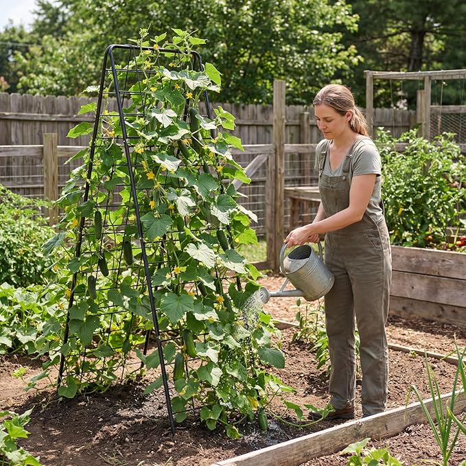 DoCred Cucumber Trellis 71 H 2 Pack Metal Foldable Upgraded A Frame Garden Trellis for Raised Bed Climbing Plants Vegetables Including Plant Support Clips Twist Ties Plastic Ties Black