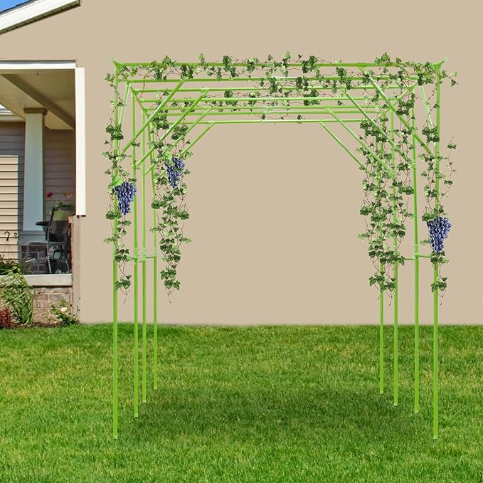 H Tall Grape Vine Trellis Garden Arch Trellis for Climbing Plants Outdoor Metal Walkway Arbor Pergola Support Rack Trellises for Vegetable Fruit Cucumber Pea Bean Vineyard 118x79x90 (Green)