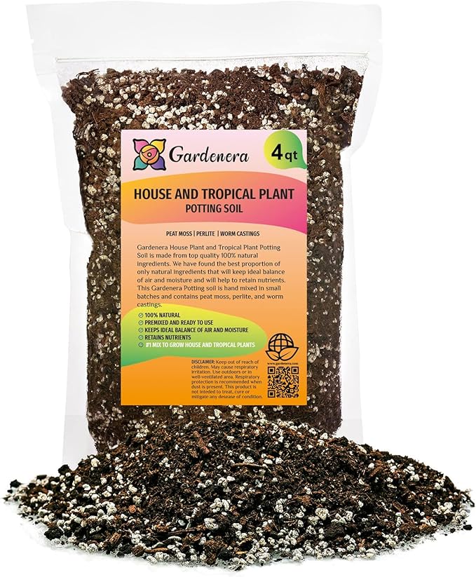 Gardenera Premium House Plant and Tropical Plant Potting Soil - Hand-Mixed Blend for Re-Potting All Indoor Plants - 4 Quart