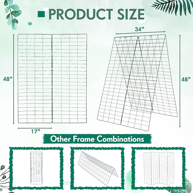Wesiti 6 Packs Foldable Cucumber Trellis for Raised Bed 34W x 48H Adjustable a Frame Garden Trellis for Climbing Plants Outdoor Yard Metal Plant Support for Vegetables Tomato Pea Flower Vine Squash