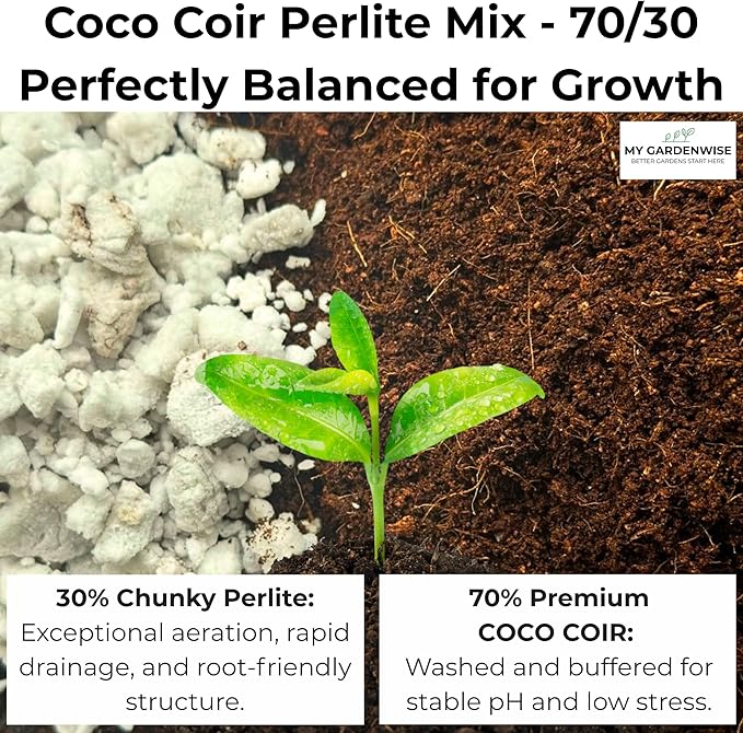 Coco Perlite - Coco Coir Perlite Mix - 70/30 Growing Media - Hydroponic Indoor &amp Outdoor Grow Bags &amp House Plants (15 quarts - 0.5 cu ft)