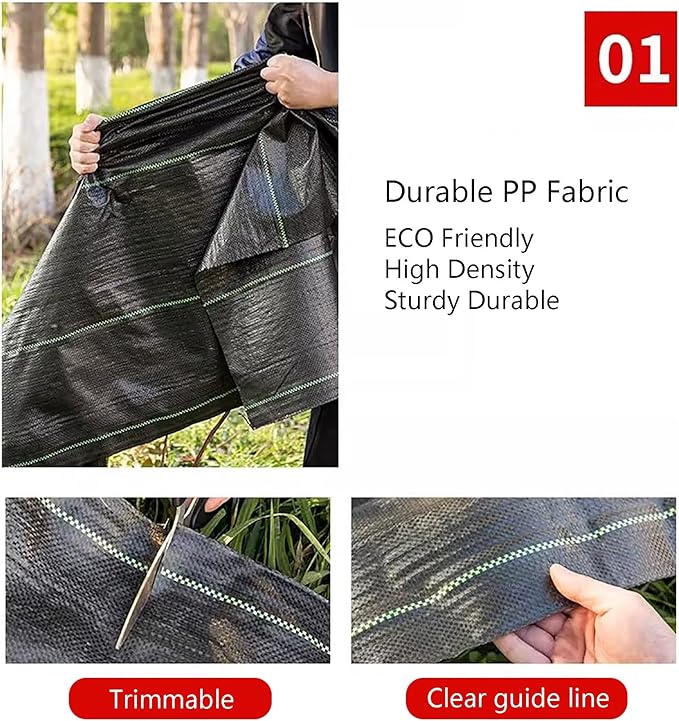 Weed Control Membrane Breathable Weed Barrier Fabric Porous Weed Membrane Trimmable Weed Barrier Perfect for Gardens Patios Flower Beds Landscaping(1.2 * 100m)