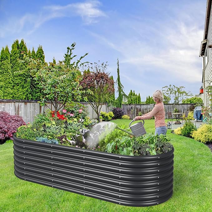 FRIZIONE 8FT(L)×3FT(W)×2FT(H) Raised Garden Bed OutdoorRaised Garden Beds for Flower Raised Planter Box Outdoor for Herb Vegetable-Gray
