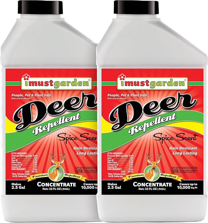 I Must Garden Deer Repellent Concentrate [2 Pack] - Natural Spice Scent - Two 32oz Bottles