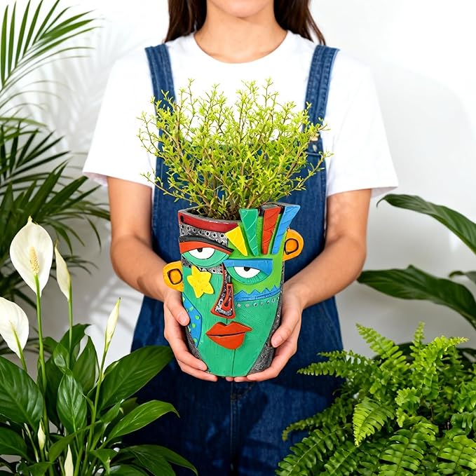 Unique Flower Pots - Abstract Picasso Face Plant Pots Funky Planters with Drainage for Indoor Plants Cool Head Planter for Outdoor Garden &amp Home Decor