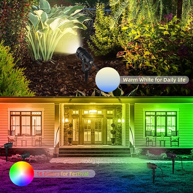 Christmas Spotlights Outdoor 12W RGB Color Changing Landscape Lighting 120V Waterproof Spotlight with Plug &amp Remote for House Garden Path Tree Patio Lawn Decoration （2 Pack