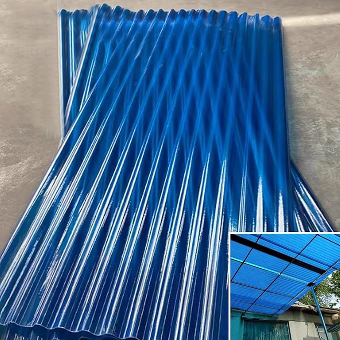 5 PCS Clear Polycarbonate Roof Panels Corrugated Plastic Greenhouse Sheets UV Resistant Rainproof BoardSunshine Board Sheds Skylights Easy Cut Covering Panel(35.4in W x 86.6in L Blue)