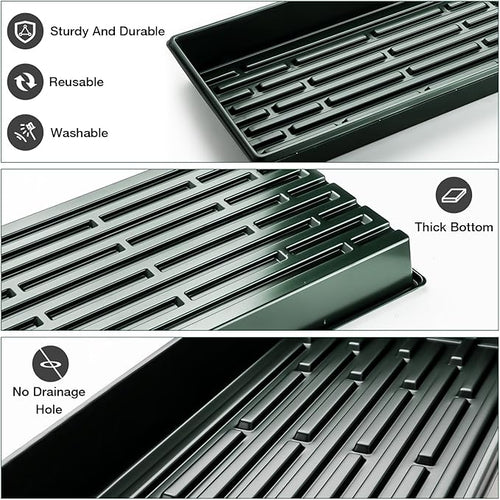 10 Pack 1020 Trays No Holes-Reusable Nursery Flats for 50/72 Cell Plug Tray Heavy Duty Seed Starter Trays for Transplant Seed Starting Plant Propagation &amp Seed Germination (Dark Green)