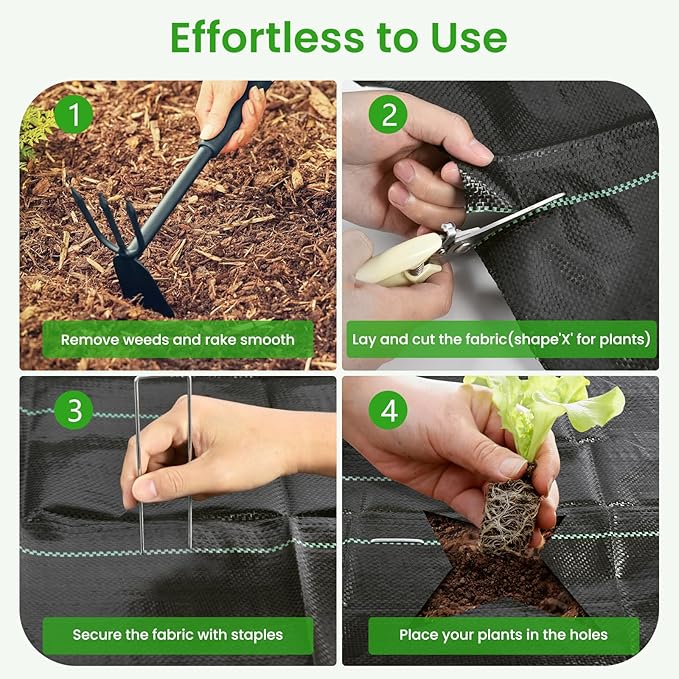 Weed Barrier Fabric 3x300ft Landscape Fabric 3.2oz Heavy Duty Durable Woven Geotextile Fabric High Permeability Ground Cover Mat Driveway Fabric Garden Weed Control Cloth with 20 U-Securing Pegs