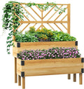 Outsunny Raised Garden Bed with Trellis 2 Tier Wooden Elevated Planter Box with Legs and Metal Corners for Vegetables Flowers Herbs Natural