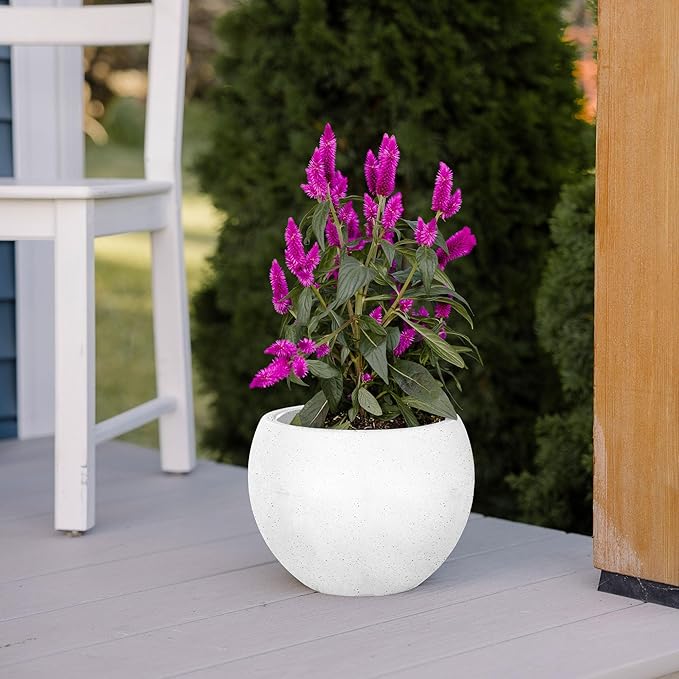 Beuta Large Planters for Outdoor Plants - Set of 3 8/12/14 Inches Outdoor Planters for Porch - Tall Planter for Outdoor &amp Indoor Plants | Large Indoor Plant Pot - USA Made - Limewash
