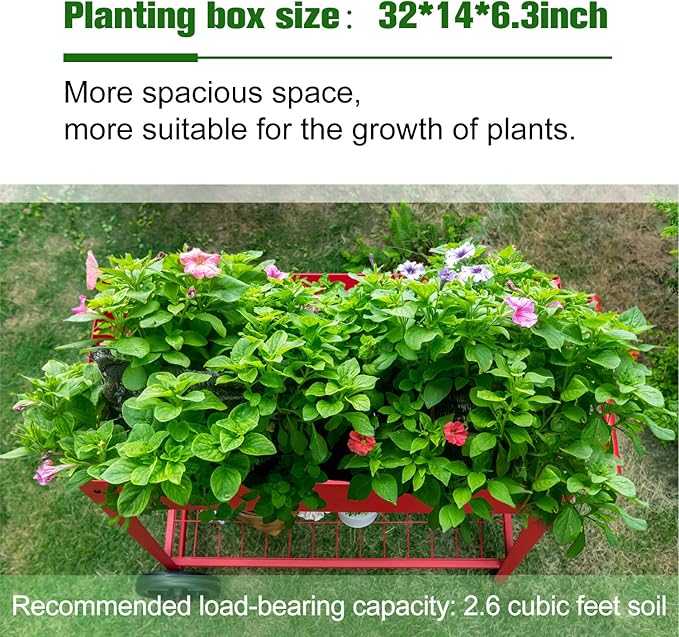MFSTUDIO Outdoor Raised Elevated Garden Planter Box with Legs Patio Standing Planter Bed Cart on Wheels for Gardening Vegetables Flower Herb Red
