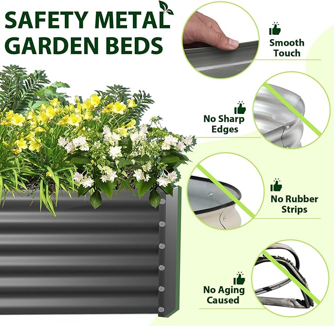 A ANLEOLIFE 8X4X1.5ft Galvanized Raised Garden Bed Kit Rectangular Large Metal Deep Root Planters for Outdoor Plants Vegetables Flowers Herb 359 Gallon Capacity- Quartz Grey