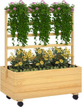 Outsunny Raised Garden Bed with Trellis and Wheels Outdoor Wooden Elevated Planter Box Freestanding Raised Flower Bed for Climbing Plants Flowers Herbs and Vegetables Natural