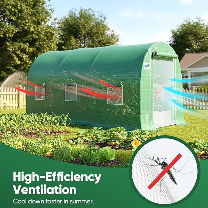 Quictent 10x7x7 FT Essential Greenhouse for Outdoors Portable Walk-in Tunnel Hoop House with 6 Screen Windows &amp Zipper Door Heavy Duty Frame for Garden Plant Vegetable Green